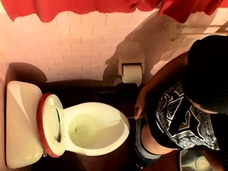 Homosexual dude pissing in the bathroom and stroking on internet digital camera