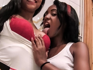 Sexy Ebony Lesbians Lick and Suck Tits