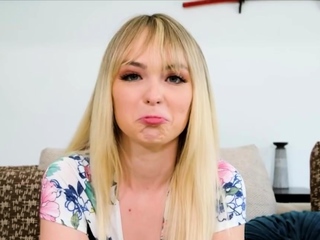 Cute Lilly gags on huge dick on casting