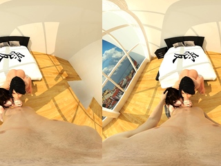 Brunette seductress operating her huge boobs and hot ass