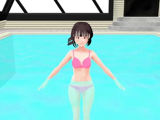 Toyota Nono Animation girl shakes her large tits with bikini