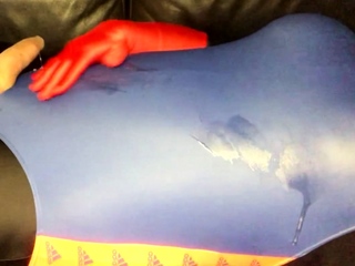 Blue Adidas Swimsuit with Red Gloves Cumshot