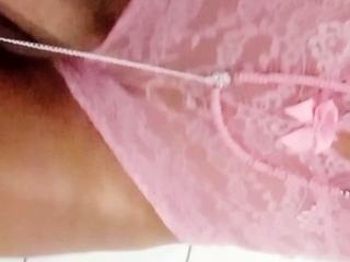 Brunette Tranny jerking in tough dick in solo Webcam