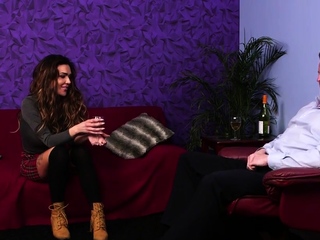 Busty british voyeur encourages jerker although rubbing pussy