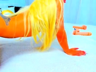 Shaved pussy blonde Tasha Reign with significant boobs goes solo