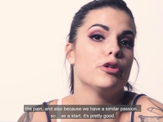 Sweet tattooed newbie films first time porn scene