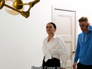 TUTOR4K. Brunette teacher to have sex with new stud