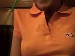 Blonde Teen Masturbates in restaurant