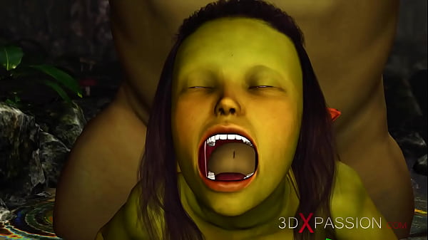 Green monster Ogre fucks challenging a horny female goblin Arwen in the enchanted forest