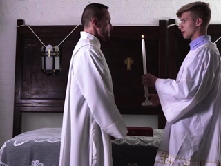 Horny priest gets blowjob and fucks teen