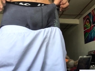 Inked latin jock jerking his difficult cock in college dorm