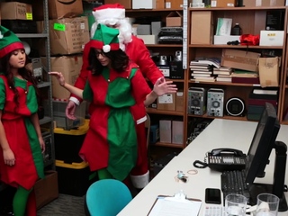 A safety officer strips then fucks two teen sales ladies