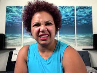 Chubby amateur with big organic tits loves sucking cock