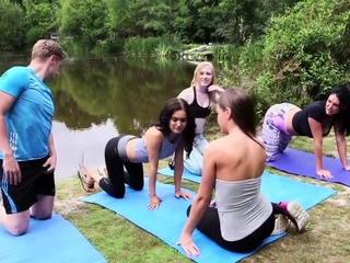 Clothed europeans sucking naked guy