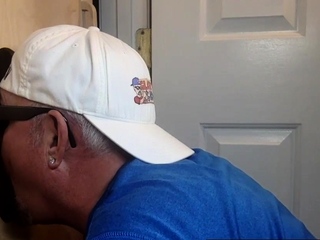 Gloryhole mature DILF deepthroats just before bareback sex