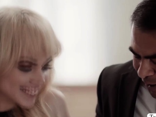 Pervert fat stepfather bareback fucks his TS stepdaughter