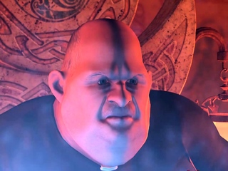 Attractive hot blonde gets fucked by large man in a medieval castle