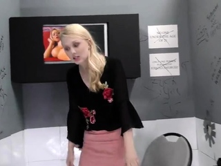 Young blonde slobbers on a enormous BBC in a gloryhole