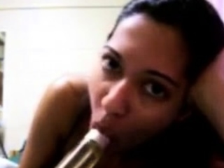 Incredible Chick fucks a shampoo bottle