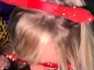 Major tit blonde provides blowjob to huge cock