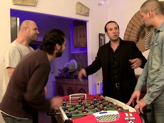 Busty French BBW gets 3 cocks and DP in wild difficult group