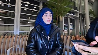Iranian girl Nadja is wearing a hijab and gets anally fucked in the toilet and in a hallway to spend for the plane!!!