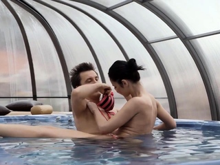 OLD4K. Brunette girl is tired of swimming