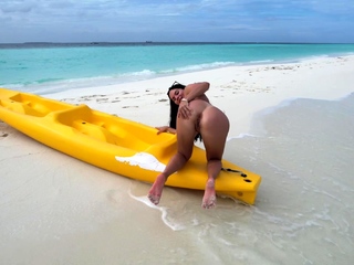 Attractive brunette babe playing solo