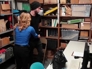 A male shoplifter licks then fucks big tits female officer