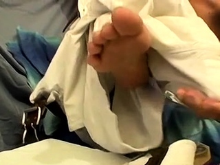 Naked bloke shows off his schlong in a foot fetish action