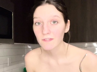 Small tit brunette amateur tugs on a big willie