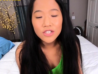 Asian stepteen sucking during POV sex