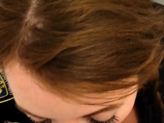 Big tit brunette sucks a big cock blowjob POV