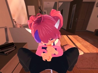 Brunette cums to hentai