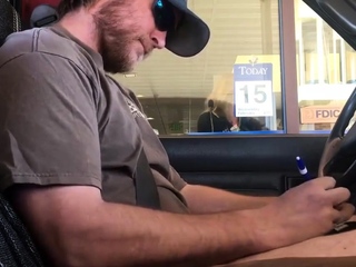 Horny Guy Bustin A Nut at the Bank ( Hands free Public Cum )