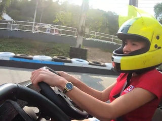 Big tits amateur teen go karting and sex