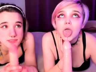 Blonde teen toying her pussy with glass dildo on webcam