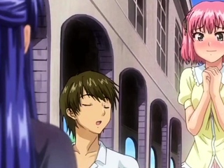 Brunette cums to hentai