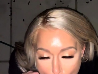 Gorgeous British blonde sucks dick in alley