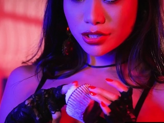 Petite asian babe rubbing her small tits