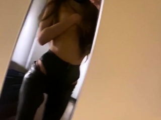 Small tit brunette amateur tugs on a big willie