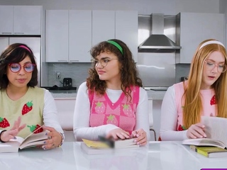 This lucky guy gets to fuck some hot sexy nerds together