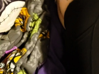 Wife with vibrator under her leggings and crotchrope