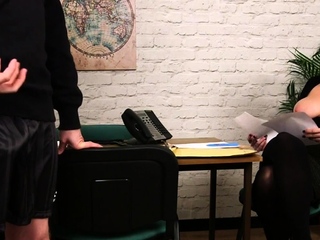 Chubby cfnm office domina shows off big boobs