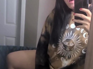 Cute horny teen brunette slut jerking