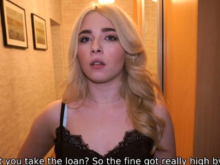 DEBT4k. Bimbo blonde dragged into an affair with collector