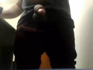 MILKING HIS BIG UNCUT BRAZILIAN DONKEY DICK AT WORK