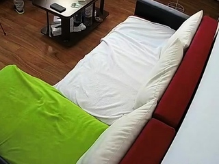 Slutty brunette MILF giving POV blowjob in threesome