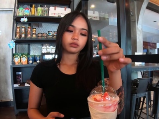 Starbucks coffee date with Asian teen