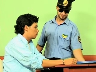 Uniformed gay policeman fucked by adorable Latino twink